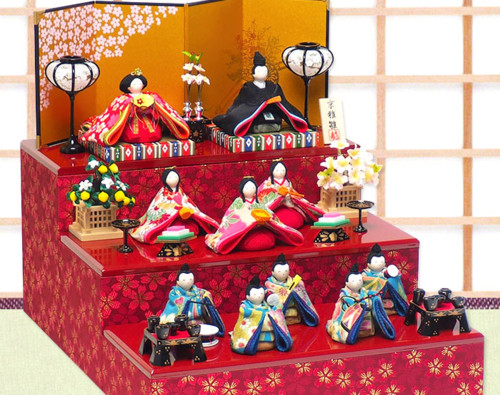 雛人形 ひな人形「高級バージョン 彩り友禅雛 十人揃い 三段飾り」rhs296 お雛様 コンパクト 収納 リュウコドウ|| 収納飾り おひなさま ひな飾り ちりめん おひな様 玄関 ミニ モダン 雛飾り 小さい ひなまつり おしゃれ 内祝い 出産祝い 女の子 初節句 ギフト プレゼント