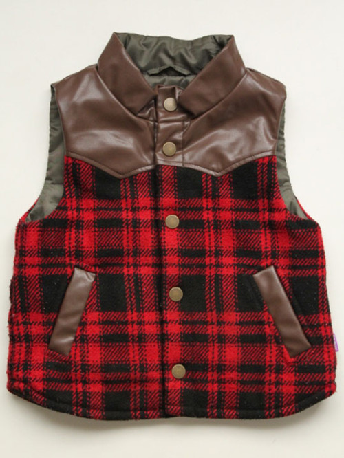 ケーピー/KP▲100cm リバーシブル中綿ベスト 赤系チェック×カーキ【中古 USED】
