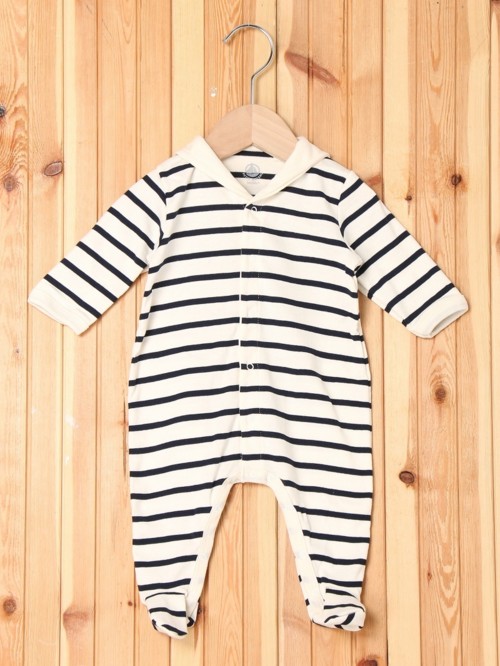 PETIT BATEAU マリニエールセーラーカラー前開きロンパース