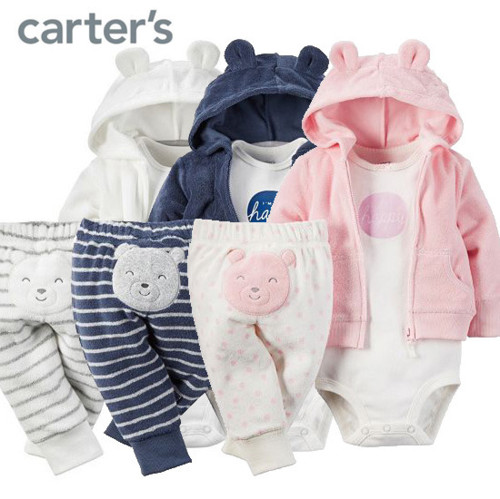 16新作 カーターズCarter's パーカー カーディガン パイル 長袖&パンツ&半袖ボディスーツ 3点セットアップ 6m9m12m
