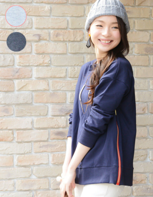 東尾理子さんが「ダウンタウンDX」にてご着用!授乳服 マタニティ トップス カラージップ・スウェットシャツ(ジッパー)