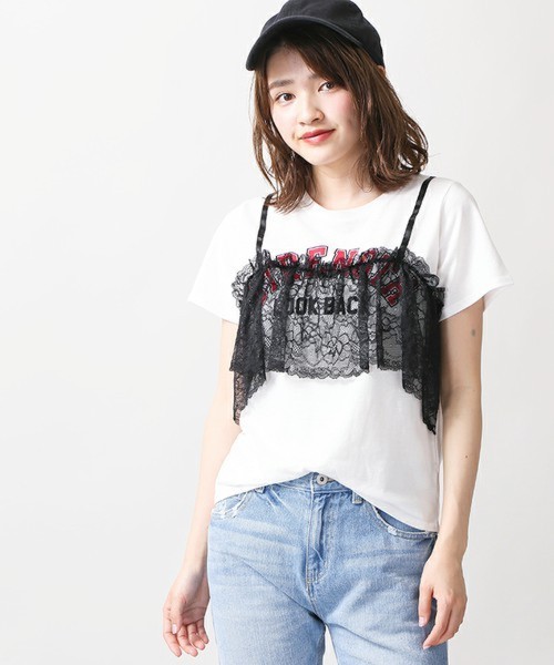 WEGO(ウィゴー):レースキャミロゴTシャツ