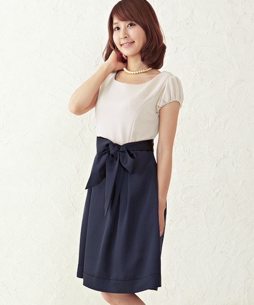 【熊田曜子さん着用】チリメン×サテンコンビ バイカラー授乳ドレス